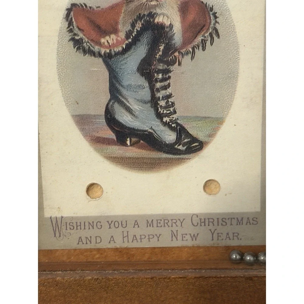 Vintage Christmas Cat Postcard Dexterity Puzzle Rolling Ball Game Wood Frame